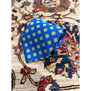 Hugo Boss Italy Silk Tie Blue Yellow Floral Geometric Pattern Luxury Menswear